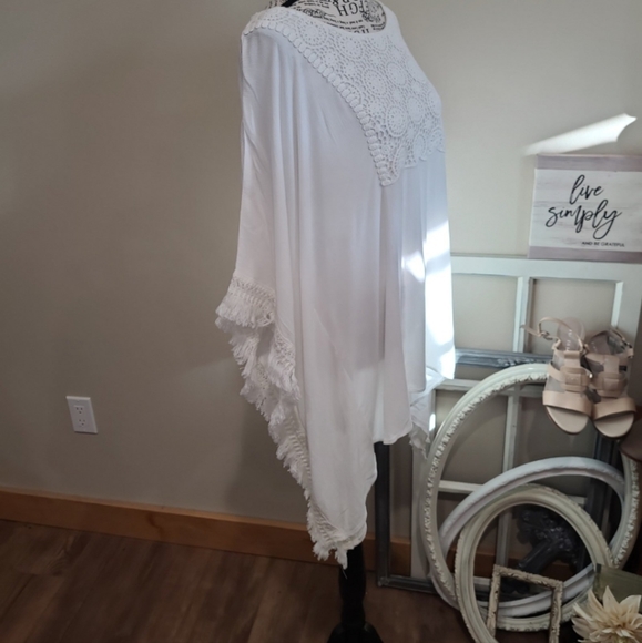 RUBY RD. Womens SZ Med White, Guazy, Crochet top, swimcover, layer piece - Picture 3 of 11